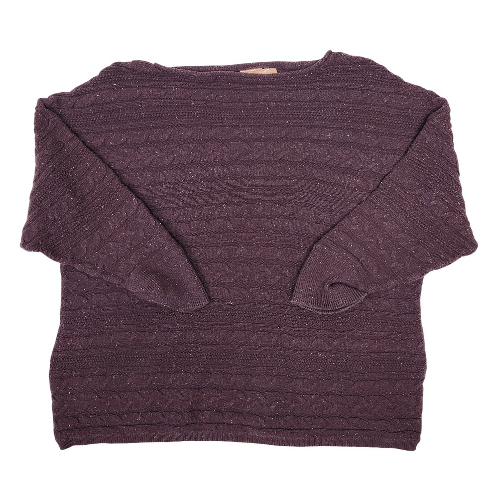 Cable Knit Flecked Plum Sweater Boatneck Cozy Autumn Cottagecore Oversized 2X